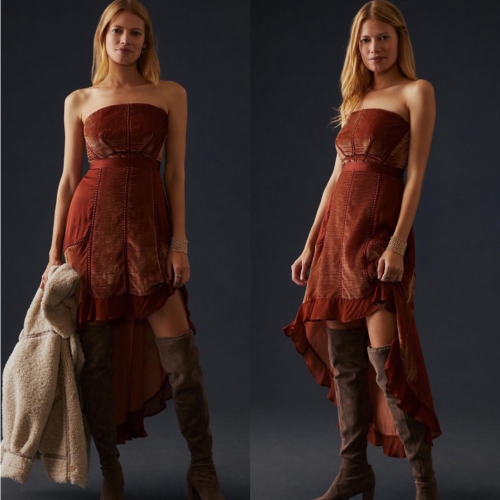 Anthropologie High/Low Strapless Dress in Copper